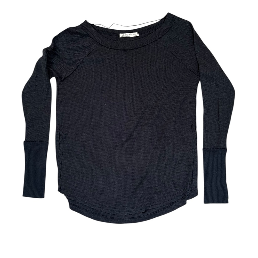 Free people We The Free Black oversized waffle knit Top with thumbholes